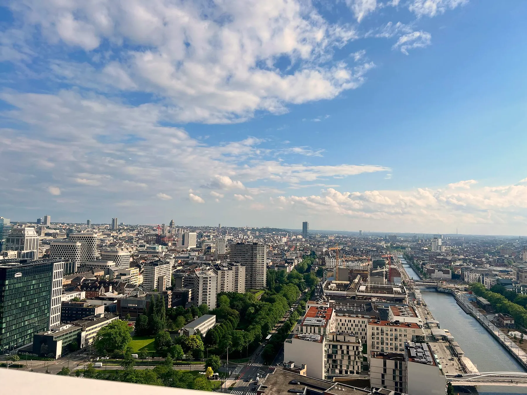 Panoramic view over Brussels and the canal from the apartment