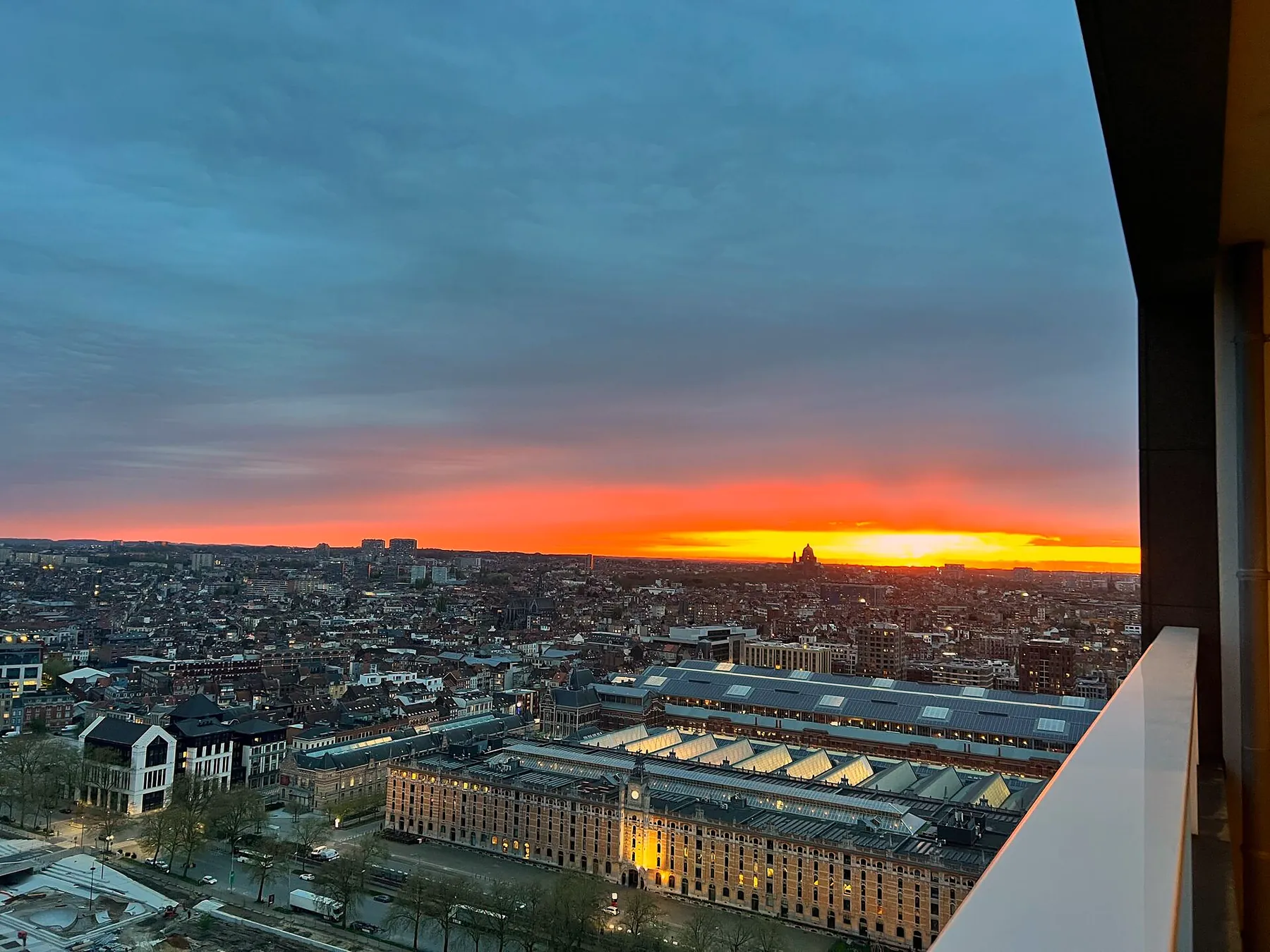 Sunset over the Brussels rooftops from the terrace