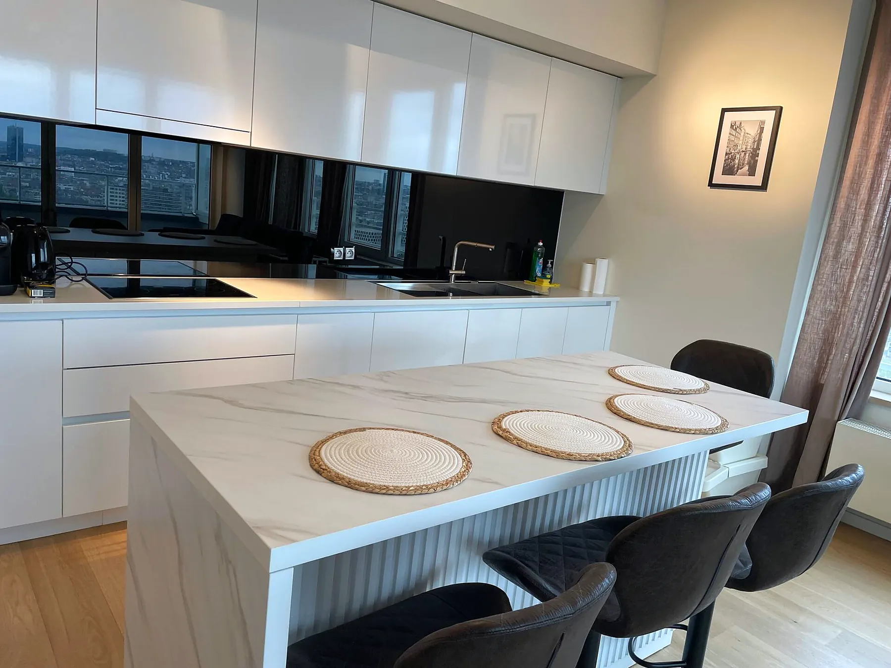 Kitchen island with dining seats
