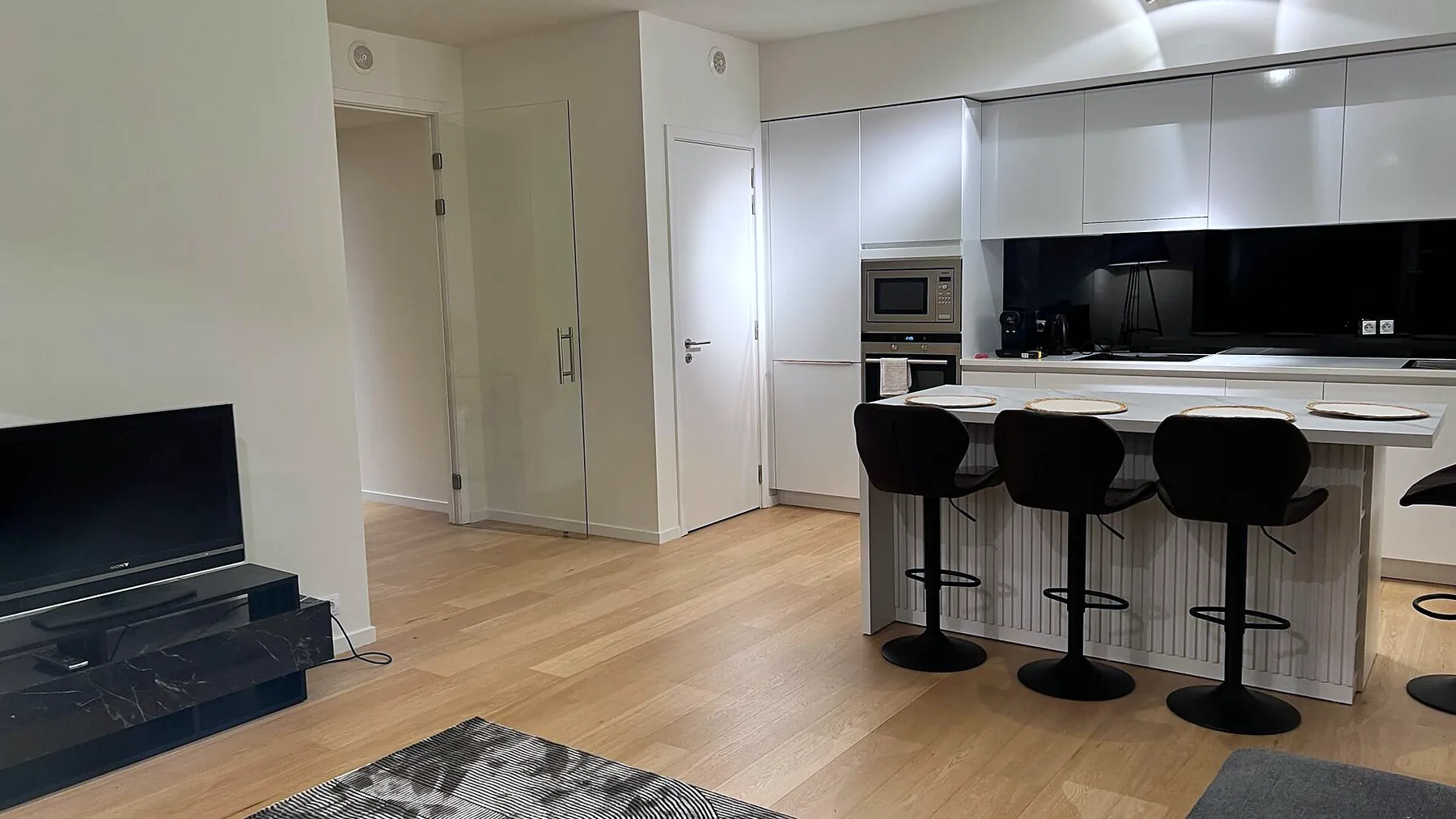 Kitchen and living area from the entrance