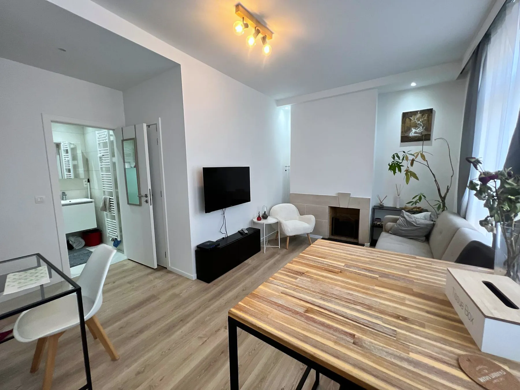 Dining table with view to the shower room